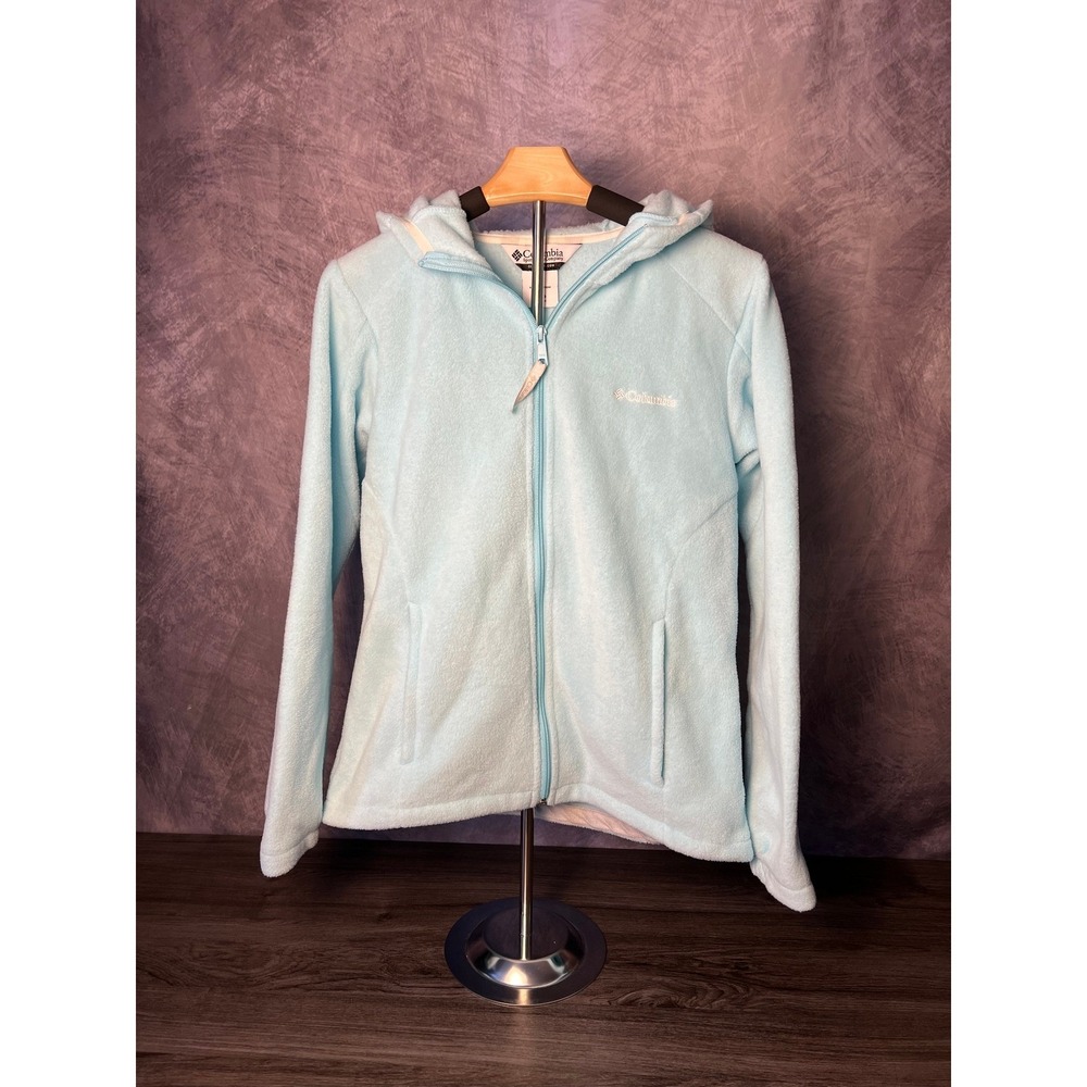 Columbia Full Zip Hooded Benton Springs Fleece Sky Blue Women Medium Drawstrings